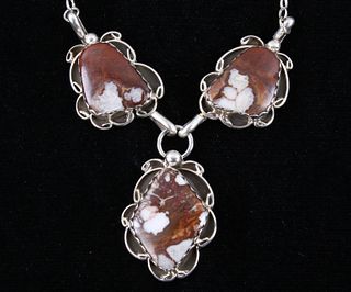Navajo B. Tsosie Brown Agate & Sterling Necklace