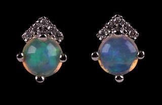 Ethiopian Opal & Diamond 10k White Gold Earrings
