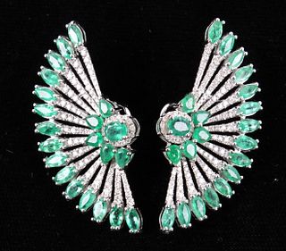 Great Gatsby Peacock Feather Emerald 18K Earrings