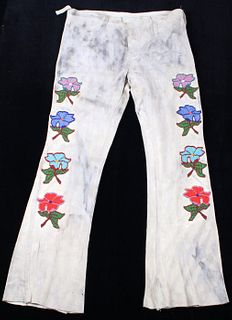 Santee Sioux Floral Beaded Men's Hide Pants c1900-