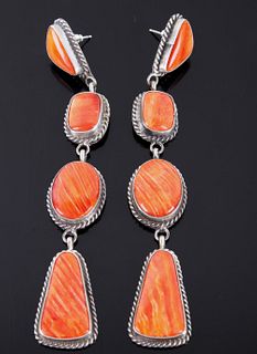 Navajo Elouise Kee Spiny Oyster Sterling Earrings