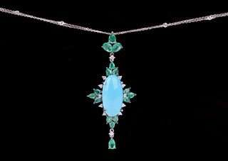 Turquoise & Emerald 18k White Gold Necklace