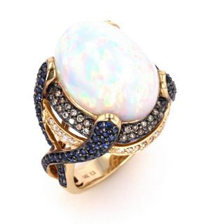 Ethiopian Opal & Blue Sapphire 14k Gold Ring