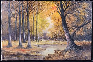 Original Signed Fall Forest Landscape Oil Painting