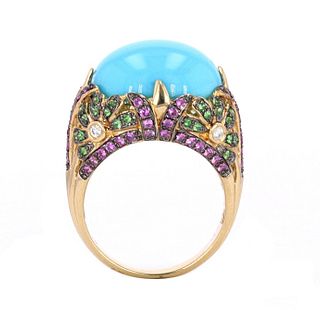Turquoise & Sapphire Diamond 14k Gold Ring
