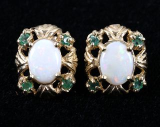 Lightning Ridge Opal & Emerald 10K Gold Earrings
