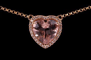 Morganite & Diamond 14k Rose Gold Heart Necklace