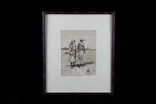 J.M. Leahy Original Early Western Couple Drawing