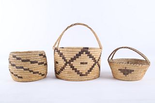 Collection of Three Papago Indian Woven Baskets