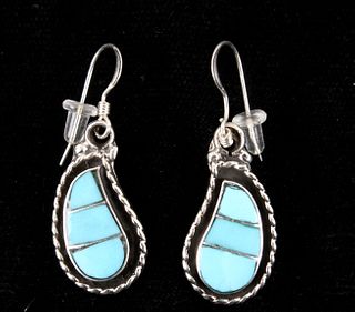 Zuni Sleeping Beauty Turquoise Mosaic Earrings