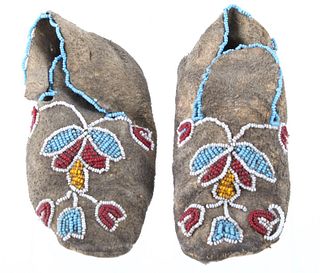 Crow Whimsical Beaded Hard Soled Moccasins 1890