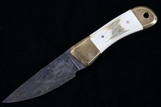 W Redd Cable Damascus Antler Grip Camp Knife