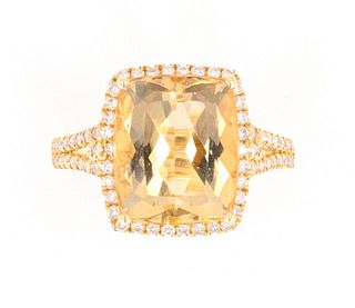 Yellow Beryl and Diamond 14K Gold Ring