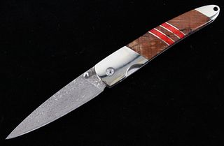 Spalted Beech Wood & Coral Damascus Knife