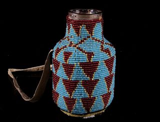 Northern Cheyenne Fully Beaded Glass Bottle 1800's