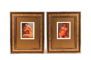 C.S. Poppenga Framed Pair Oil on Paper Nude Women