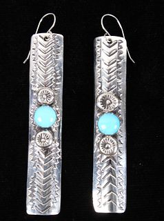 Navajo H Joe Kingman Turquoise & Sterling Earrings