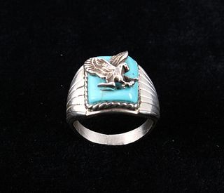 Navajo Kingman Turquoise & Sterling Eagle Ring