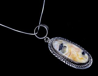 Navajo Sterling & Fossilized Agate Necklace