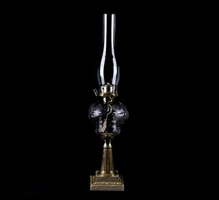19th C Phoenix MFG Art Nouveau Glass Oil Lamp