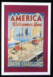 1920s United States Line Framed Advertising Banner