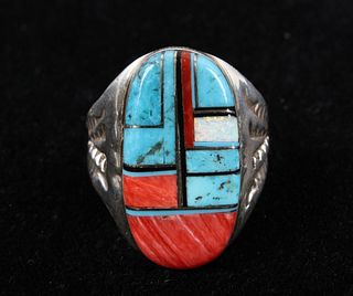 Navajo Mosaic Inlay Sterling Silver Ring