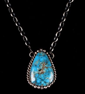 Navajo B Lee Sterling & Kingman Turquoise Necklace