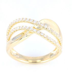 Modern 14K Gold and Diamond Wave Ring