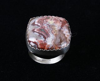Navajo Crazy Lace Agate & Sterling Silver Ring