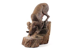 North American Bighorn Sheep Solid Wood Sculpture