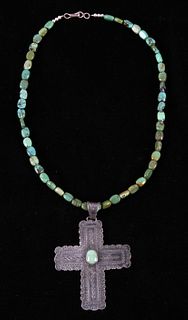 Navajo Carico Turquoise Necklace & Cross Pendant