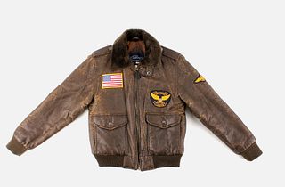Boy's Leather Jacket w/ Airforce & US Flag Patches