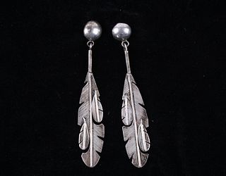 Navajo Lena Platero Sterling Feather Earrings