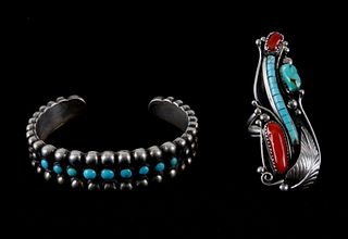 Navajo Sterling Silver Turquoise Bracelet & Ring