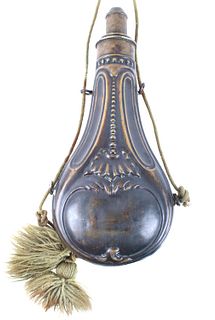 Early 1900's Brass Embossed Black Powder Horn