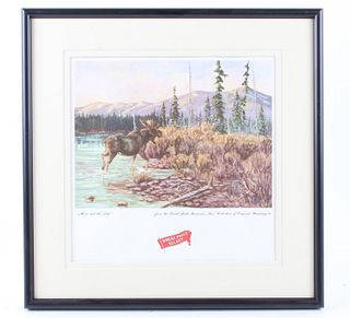 Moose & The Lake Great Falls Select Framed Print