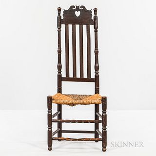 Heart-and-crown Bannister-back Side Chair, attributed to the shop of Thomas Salmon, Stratford, Connecticut, 1745-55, the pierced crest