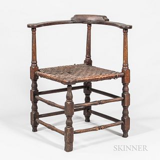 Roundabout Chair, possibly Connecticut, 18th century, with block-, vase-, and ring-turnings, on three turned feet and one Spanish foot,