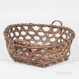 Splint Cheese Basket, America, 19th century, with round rim and hexagonal base, (breaks and losses), dia. 23 in.