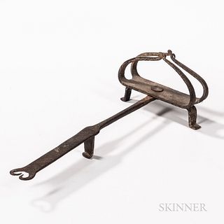 Wrought Iron Toaster, late 18th/19th century, the toaster with simple rotating holder on a handle with ram's horn end, lg. 14 in.