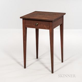 Cherry One-drawer Stand, Connecticut, c. 1800-10, with scratchbeaded drawer and square tapering legs, original pull, original surface,