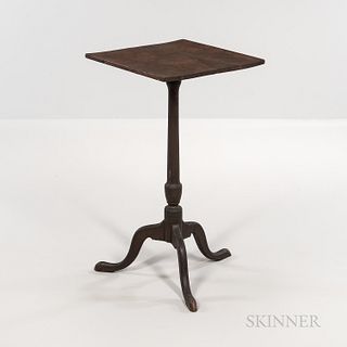 Cherry Candlestand, New England, late 18th century, the square top on a vase- and ring-turned post and tripod base of cabriole legs end