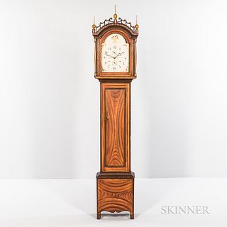 Grain-painted and Paint-decorated Tall Case Clock, Riley Whiting, Winchester, Connecticut, c. 1820, the wooden works housed in a grain-