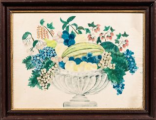 Watercolor on Paper Theorem of a Compote of Fruit, New England, first half 19th century, (small tear right side, toned), 16 3/4 x 23 in