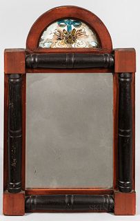 Two Painted Split-baluster Mirrors with Reverse-painted Tablets, New England, early 19th century, one painted red and black with a demi