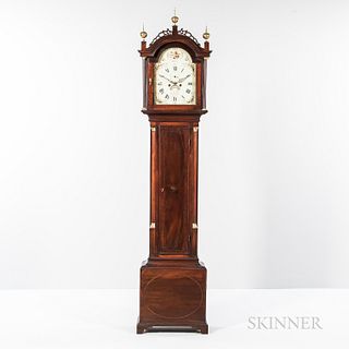 Federal Mahogany Inlaid Tall Case Clock, David Wood, Newburyport, Massachusetts, c. 1795-1805, with brass eight-day weight-driven movem