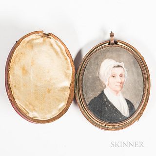 William M.S. Doyle (Massachusetts, 1769-1828), Portrait Miniature of Charity Sanderson Wearing a Lace Bonnet, Signed and somewhat indis