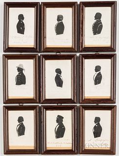 Nine Silhouettes of Gentlemen, Continental Europe, mid-19th century, each man shown bust-length, and inscriptions below mentioning "B."
