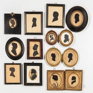 Fourteen Silhouette Portraits, mostly America, 19th century, all bust-length, comprising mostly hollow-cut examples, some with watercol