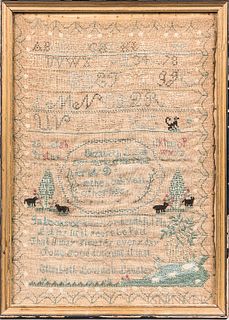 Needlework Sampler "Elizabeth Lowden Langley," possibly Rhode Island, early 19th century, worked in silk threads on a linen ground, wit